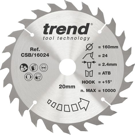 Lame scie circulaire bois 160 mm, 20 mm alésage, 24 TCT, 2,4 mm (1/5)