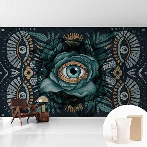 Papier peint intissé décoratif pour chambre et salon Design moderne à poser facilement - Colle incluse gratuite Œil floral 416x254 cm (1/5)