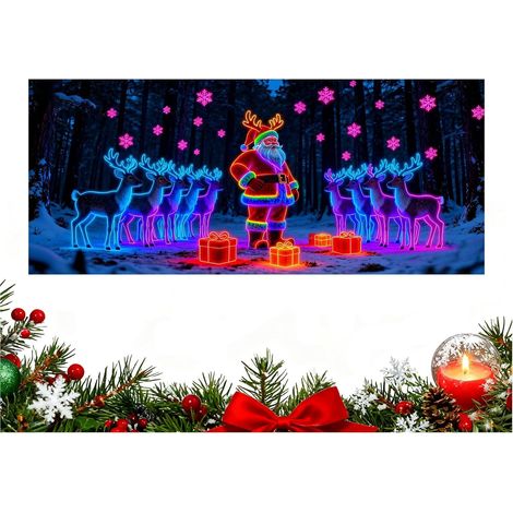 Décorations Bannière Couverture Pour Porte De Garage Noël Santa Fluorescent Décor Bannière Porte Garage Noël pour Extérieur Plein Air Intérieur Fête Porche Mur Portail Jardin (1/5)
