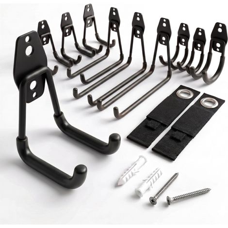 Garage Wall Hooks Set, 12-Piece PVC-Coated with Straps (1/5)