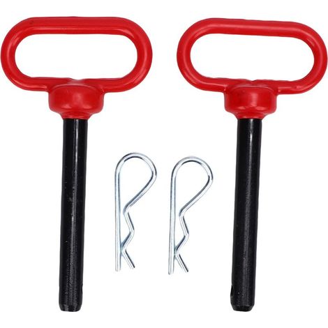 Axe de remorque et clip en carbone (0,61 x 4,72 po) avec poignée rouge en caoutchouc pour tracteurs, tondeuses, voitures de golf et VTT (1/5)