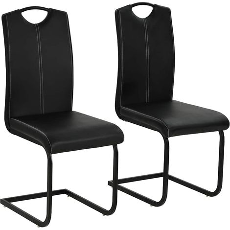Lot de 2 Chaises de salle à manger cantilever - Chaises à dîner Noir Similicuir BV473416 - BonneVie (1/5)