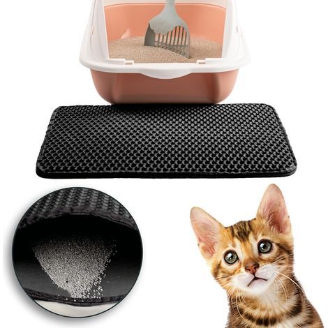 - Alfombrilla para arenero de gato - Alfombrilla antideslizante - Estructura de doble capa, atrapa granos, impermeable, fácil de limpiar, para arenero de interior, negra, 45x30cm (1/5)