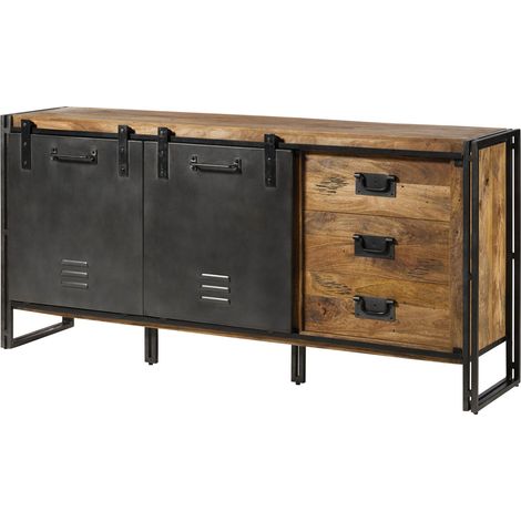 Credenza in legno di Mango 195x45x90 Laccato naturale / ferro grigio BLACKBURN 307