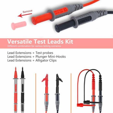 Sondes de Multimètre, Kit de Test en Silicone Souple pour électricien, Cordons de Mesure avec Pinces Crocodiles et Sonde à Aiguille (1/4)