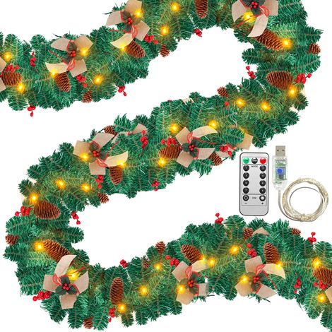 Randaco 5M Weihnachtsgirlande mit USB 100 LED Beleuchtet Innen & Außen Weihnachten Deko Weihnachtsdeko Girlande Tannengirlande Kunstgirlande
