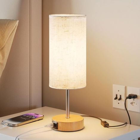 Berührungsempfindliche Nachttischlampe mit USB-A- und USB-C-Ladeanschlüssen, Lampenschirm aus Leinenstoff, mit 1,5 m Kabel (E27-Leuchtmittel enthalten) (1/5)