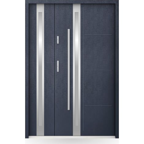 Azura Home Design – Porte d'entrée double GALILÉE 130x200 cm anthracite – 2 serrures multipoints – Isolation thermique renforcée – Poussant droit