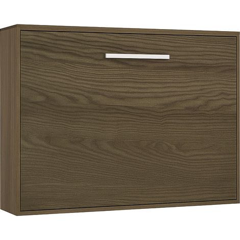 Lit escamotable horizontal OPTIMA - Sommier à lattes - Poignée acier blanc 36cm Frêne Sans matelas-120x180-Cadre Frêne-Façade Frêne (1/5)