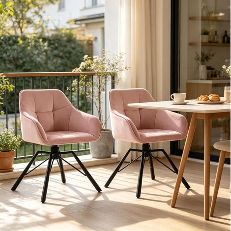 Sedia da sala da pranzo girevole in velluto con braccioli, rosa DESVIAE (1/5)