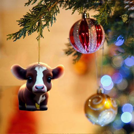 Lindo colgante de vaca de dibujos animados para coche, adorno de vaca para árbol de Navidad, ideal para decorar la mochila de los estudiantes. (1/5)