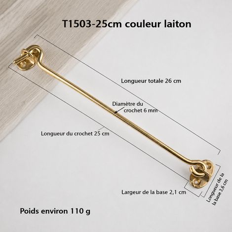 Crochet d’arrêt coupe-vent en laiton 25 cm, finition laiton, tige 6 mm 25cm 6mm 26 × 3,6 × 1 cm 110 g – Livraison gratuite