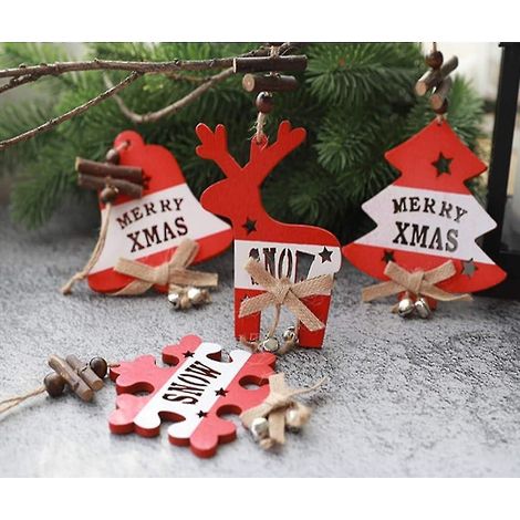 4 décorations de sapin de Noël en bois, sapin de Noël suspendu en bois, décorations de Noël à suspendre, bois (1/5)