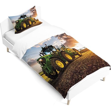Housse de Couette Tracteur pour Enfants, Parure de Lit Motifs de Tracteurs Impression 3D Microfibre Housse de Couette avec 1 taie d'oreiller 40x60cm (Traktor 03, 90 x 190cm) (1/5)