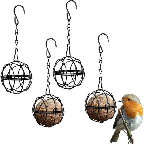 Mangeoire à oiseaux 4 crochets en S – Métal résistant à la rouille – Diamètre 7 cm – Pour boules de graisse et fruits (1/5)