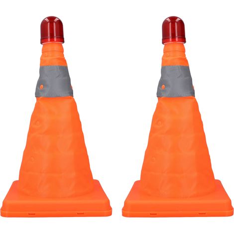Lot de 2 cônes de signalisation de 30 cm, pliables, avec bandes réfléchissantes et feux de signalisation pour camping-cars, voitures et parkings (orange). (1/5)