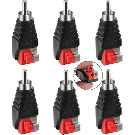 6 Pièces RCA vers Haut-parleur Adaptateur de fil Subwoofer Phono RCA Mâle vers AV 2 Borne à vis Vidéo Audio Ressort Presse Type Balun pour CCTV (1/4)