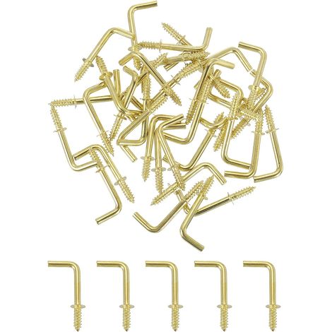 40 Pcs Crochets à Visser en Forme de L, 5/8 Pouce Crochets d'Angle Droit en Acier au Carbone Petits Crochets à Vis en Forme de 7 pour Suspendre, Doré (1/5)
