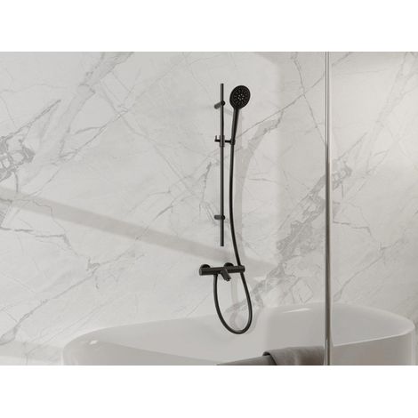 Fortifura Calvi Mitigeur baignoire - avec barre curseur - douchette ronde - flexible lisse - Noir mat (1/5)