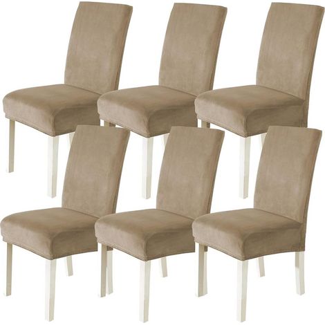 Housses de chaise élastiques - Lot de 6 - Gris argenté - Texture velours doux - Idéales pour les décorations de fêtes (1/4)