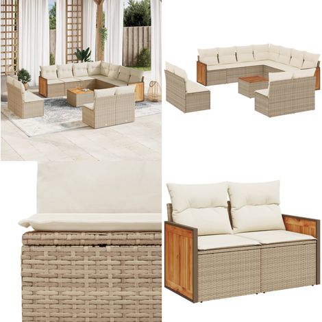 Salon de jardin avec coussins 12 pcs beige résine tressée - Ensemble Salon De Jardin - Meuble Extérieur - Mobilier De Jardin - Chaise Longue - Set Salon - Home & Living
