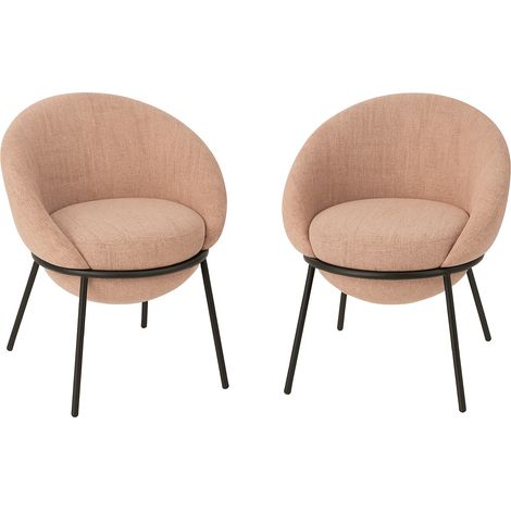 Chaise design en tissu texturé vieux rose et métal noir - EGYZ (1/5)