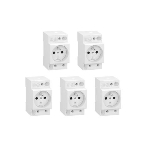 Schneider - Resi9 XP - LOT de 5 Prises de courant Modulaire - 2P+T - 16A - 250V - Ru00e9f. : R9PCS616x5 (1/3)