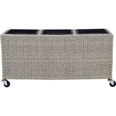 Bac à Fleurs sur Roues en Polyrotin Marron et Acier 82 x 28 cm avec Trou de Drainage Bellis (1/5)