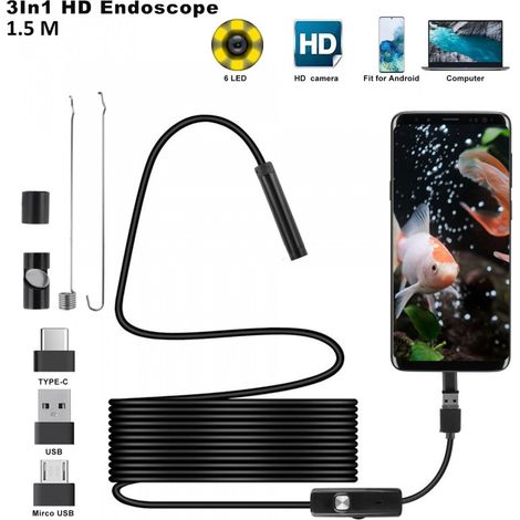 Endoskopkamera für Telefon, Laptop, Computer und Android-Geräte mit 1,5 m Kabel