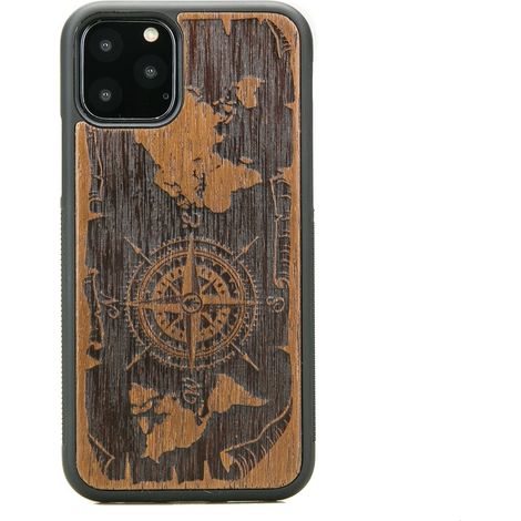 Holzhülle für iPhone 11 PRO, Windrose, Merbau (1/3)