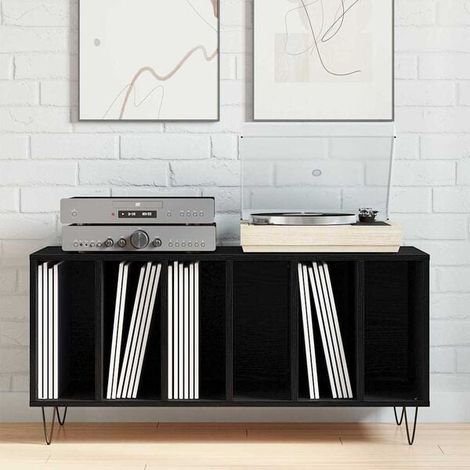 Meuble de Rangement pour Vinyles en Bois d'Ingénierie, Style Chêne Noir, 100 x 38 x 48 cm, Étagère Disque Vinyl Moderne et Spacieuse (1/5)