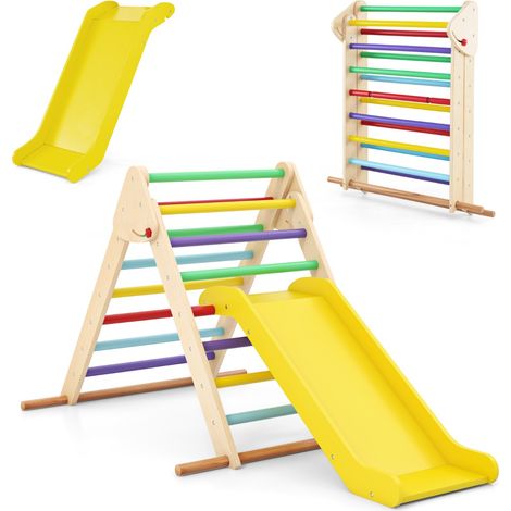 Triangolo di arrampicata pieghevole con rampetta scivolosa, Giocattolo montessori in legno triangolare per bambini Colorato (1/4)