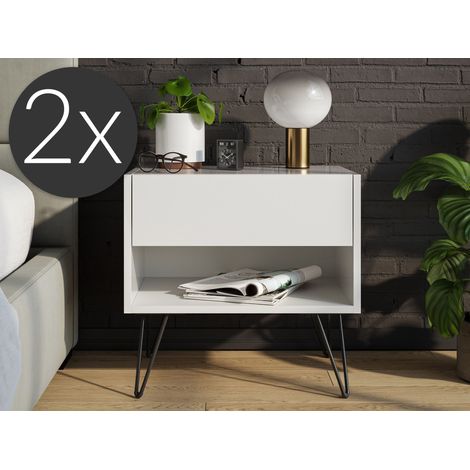 2er Set Nachttisch Kommode Dion 50cm SoftClose stehend Weiß Hgl (1/5)