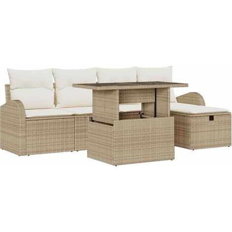 Garden Sofa Set 6 pcs Beige Poly Rattan vidaXL (1/5)