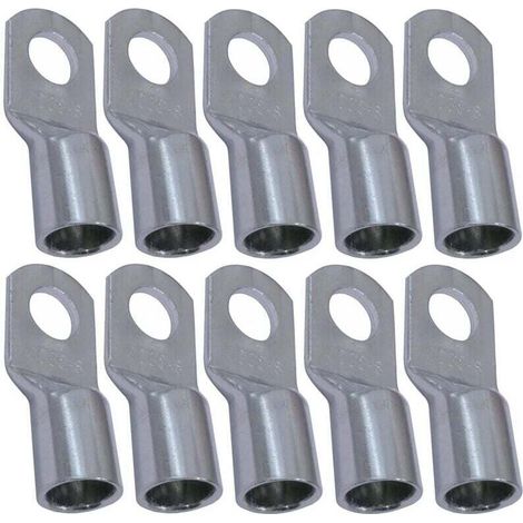 YMYNY Lot de 10 Cosses Electriques à Oeillet Tubulaire - Oeil - Ø8mm - Non Isolées - pour Conducteur 35mm² - Connecteur de Fil Electrique - Serrage - Couleur Argent
