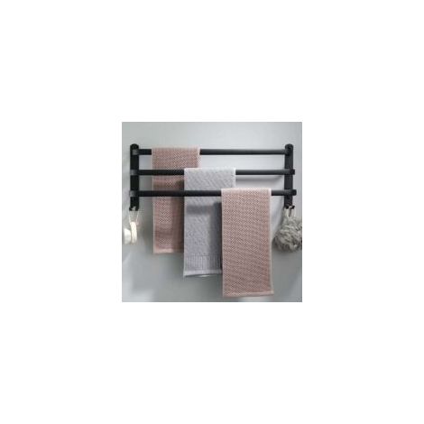 Wandmontierter Handtuchhalter aus Aluminium – 3 Ablagen – mit Haken – 50 cm – wasserfest – schwarz – für Bad, Küche und Dusche (1/5)