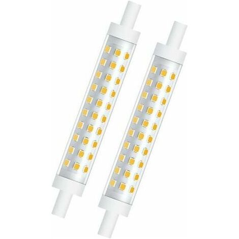 Lot de 2 ampoules LED R7s 10 W, 118 mm, dimmables, blanc chaud 3000 K, équivalent halogène 100 W, à double réflecteur linéaire, pour jardin, espaces publics, couloirs, éclairage public, spots (1/5)