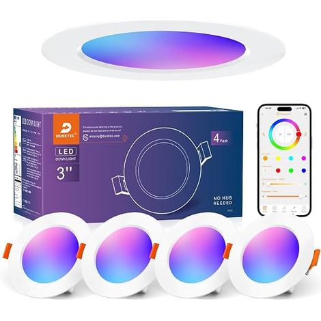DUSKTEC Recessed LED Spotlight, 220 V RGB Multi-Coloured 68 mm Dimmable Warm and Cold White 7 W, IP44 LED Ceiling Spotlight for Bathroom (1/5)