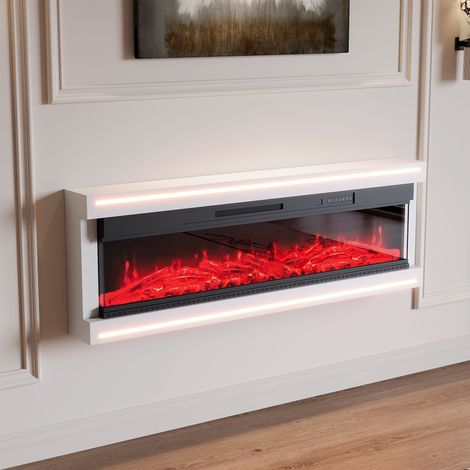 Cheminée Électrique Murale,3-en-1 Cheminée avec Chauffage, Effet de Flamme 3D,avec Télécommande et Minuterie Protection Contre Surchauffe,159x17x51.3cm-60 Pouces