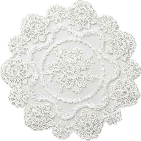 Napperon rétro en dentelle blanche - Napperon brodé de fleurs pour décorer une tasse à thé ou une table basse (1/5)