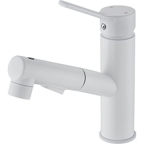 Robinet de salle de bain extractible blanc, laiton, trois modes de débit d'eau, poignée unique en laiton, mitigeur de lavabo, robinets d'évier d'eau chaude et froide, mélangeurs de lavabo de salle de (1/5)