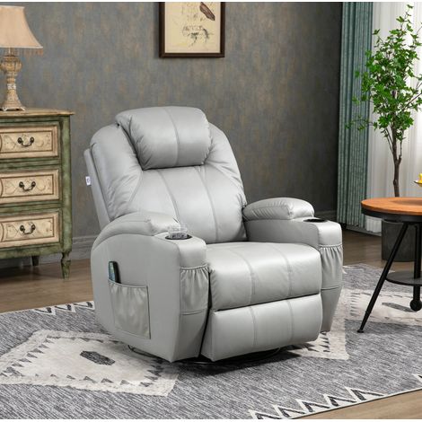 Fauteuil de massage inclinable en similicuir gris clair 8 points de vibration OKWISH (1/5)