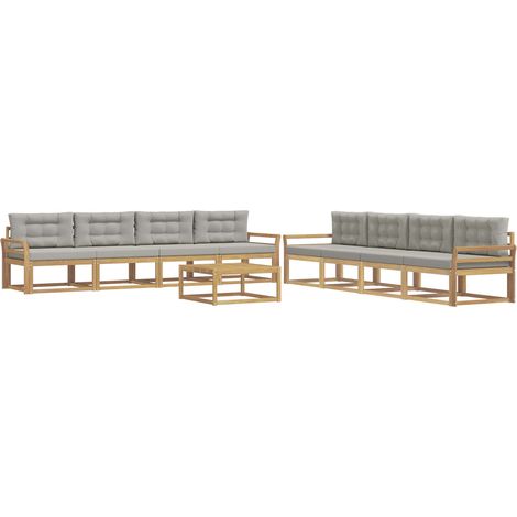 Conjunto de sofás de exterior 9 uds. Blanco y Gris Claro vidaXL (1/5)