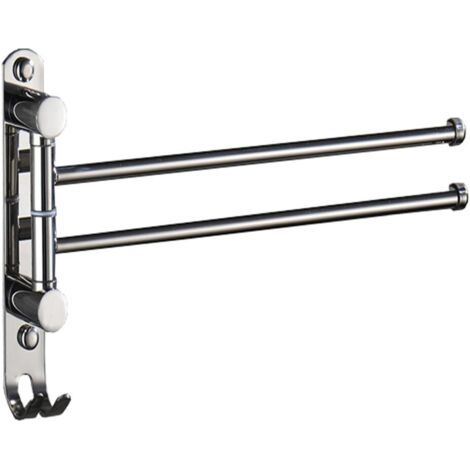 Porte Serviettes Salle de Bain avec 2 Barres 180°Rotatives Sèche-Serviettes en Acier Inoxydable SUS304 Porte Serviette Murale Sèche Serviettes pour Salle de Bain Cuisine Lavabo (Argent Chromé) (1/5)