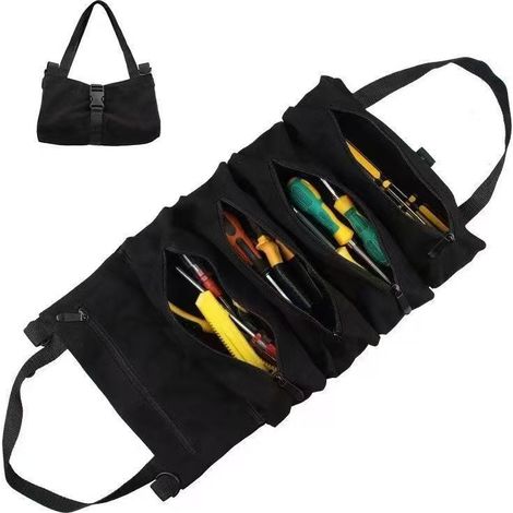 Sac à outils multifonctionnel portable enroulable – avec 5 poches zippées, adapté aux électriciens, plombiers ou mécaniciens. (1/5)
