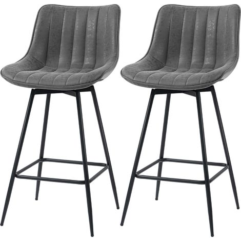 Set of 2 PU Lear Swivel Bar Stools - Grey (1/5)