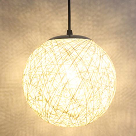 Pendelleuchte Moderne Ø15cm Runde Lampenschirme E27 Handgewebte Rattan-Rankenkugel Hängelampe für Küche Wohnzimmer Esszimmer Cafét Bars (Weiß)