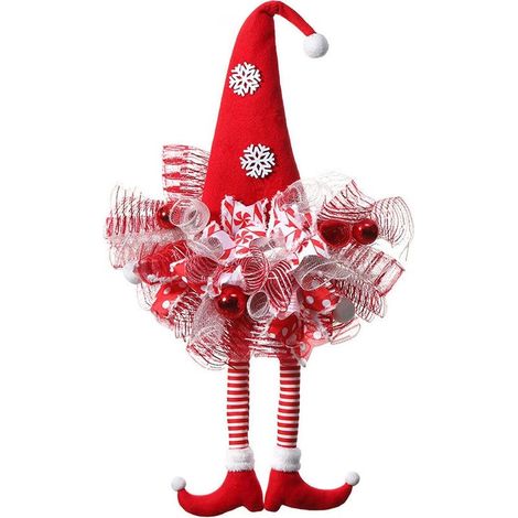 Couronne de Père Noël, charmante couronne festive et colorée, couronne de vacances sans visage à longues jambes, couronne suédoise en peluche, décoration de porte, centre de table pour mur, porche, (1/5)