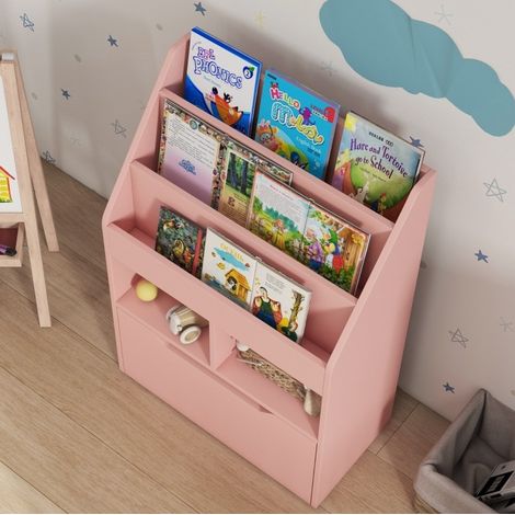 Libreria per bambini con cassetto, 3 ripiani e 2 scomparti, rosa 60 x 29,9 x 90 cm DESVIAE (1/5)