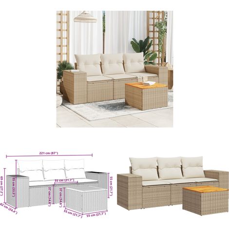 Salon de jardin avec coussins 4 pcs beige résine tressée - Ensemble Salon De Jardin - Meuble De Jardin - Mobilier Extérieur - Salon De Jardin Pliable - Set Salon De Jardin - Home & Living (1/3)